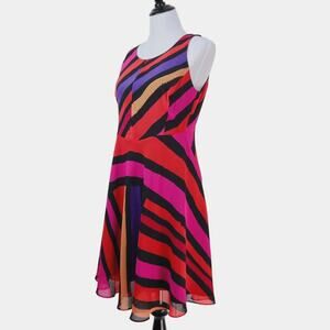 Cabi Size S Fete Dress Vibrant Multicolor Striped Chiffon Fit & Flare